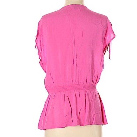 🌷Banana Republic Hot Pink Tie Shoulder Wrap Top - Picture 3 of 10